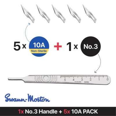 Swann Morton   1x No.3 Handle & 5x 10A Surgical Non-Sterile Blades
