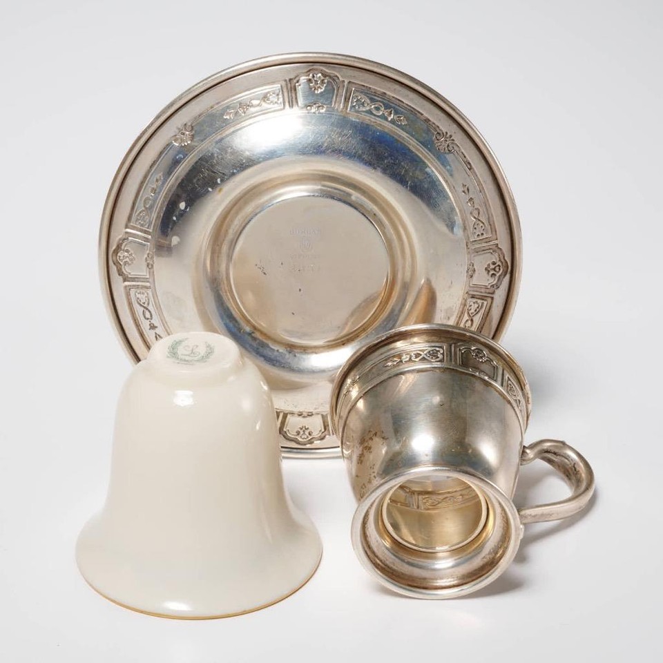 Gorham Sterling Silver Lenox R6 Fruits Flowers Porcelain Cups Saucers ...