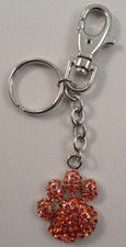Rhinestone Bling Paw Print Dog Bear Key Chain Purse Fob Orange