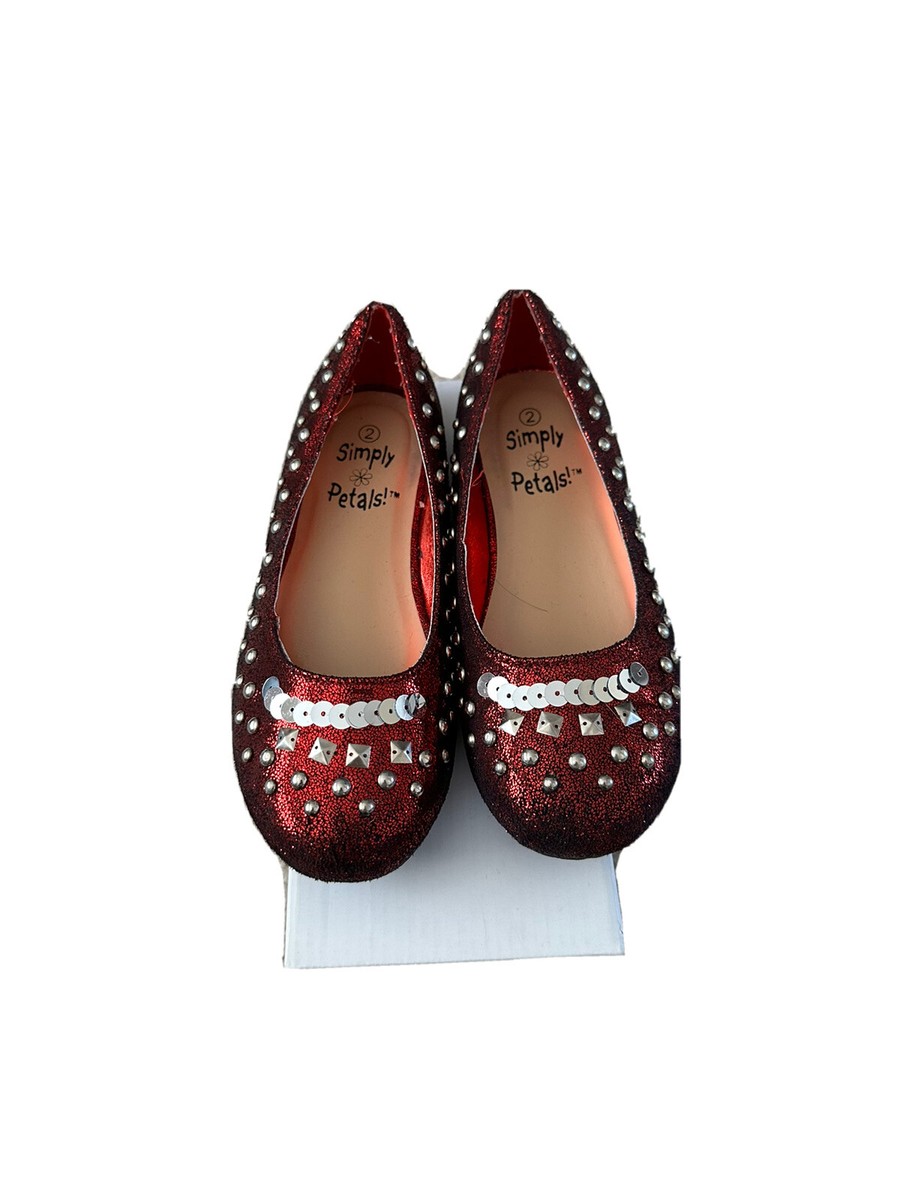 Simply Petals Girls Ballerina Shoes-Sparkling Red-Size 2-New