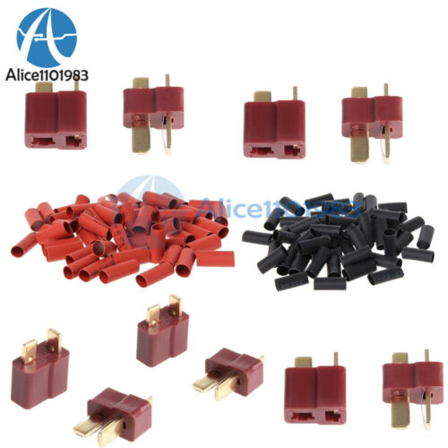10 Pairs Ultra T-Plug Connectors Deans Style Male Female +Shrink Tube Red Black - Picture 2 of 12