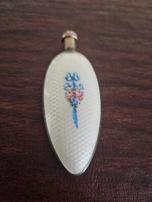 USA Silver & Enamel Guilloche Enamel Perfume / Scent Bottle