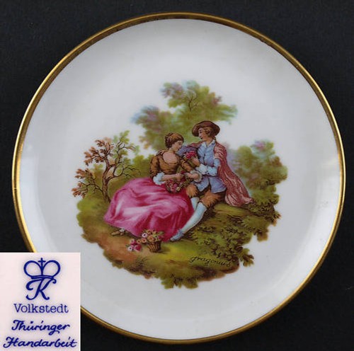 9988416 Porcelain Plate Coasters Rococo Watteau Scenes Kämmer D10cm