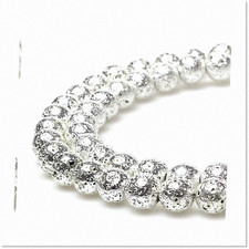 6mm Silver Lava Stone Round Beads