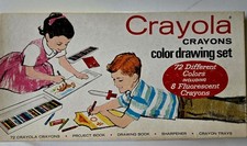 Vintage Crayola Crayon Complete Color Drawing Set No 72 10 Retired Colors 1958