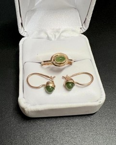 Authentic Vintage Jade Ring Earrings Set 925 Sterling Silver Gold Plated Size 17 Elegant