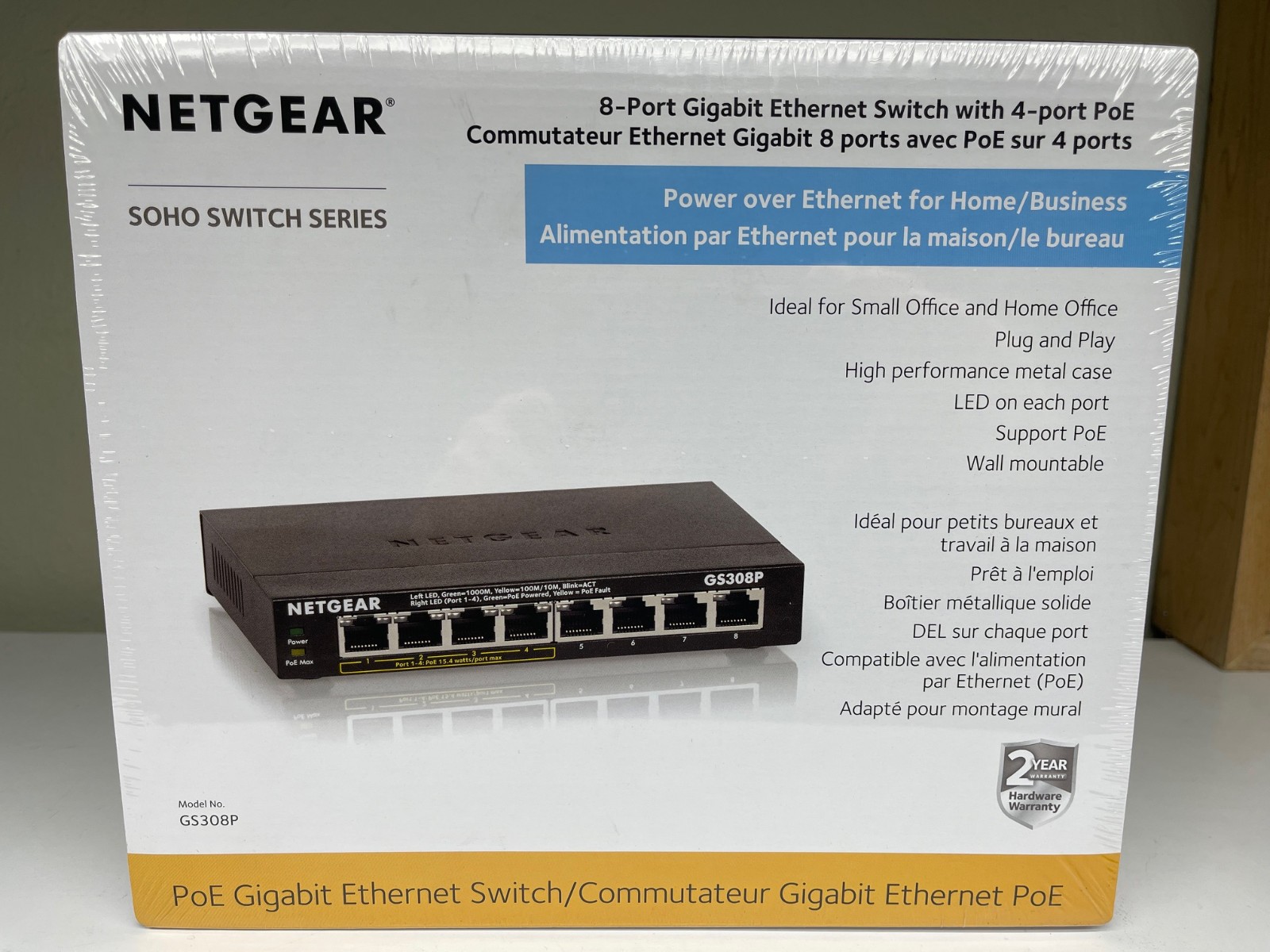 NETGEAR GS308P 8-Port Gigabit Ethernet Unmanaged Switch with 4-Ports PoE - NEW