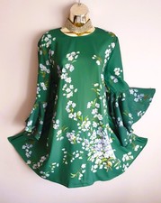Ted Baker Shicago Graceful Waterfall Ruffle Detail Floral Tunic Dress Siz 12 TB3