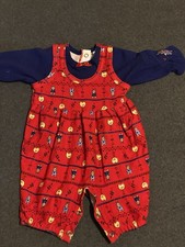 Vintage Healthtex 0-3 Months Red Navy Blue Animal Print Cotton Long Sleeve set
