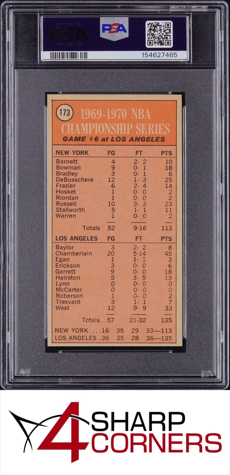 1970 TOPPS #173 WILT CHAMBERLAIN HOF PLAYOFF GAME 6 PSA 7 view 2