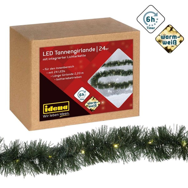 Idena Tannengirlande 24 Led Warmweiß Batteriebetrieben 2,20M FüR Innen 31345-image