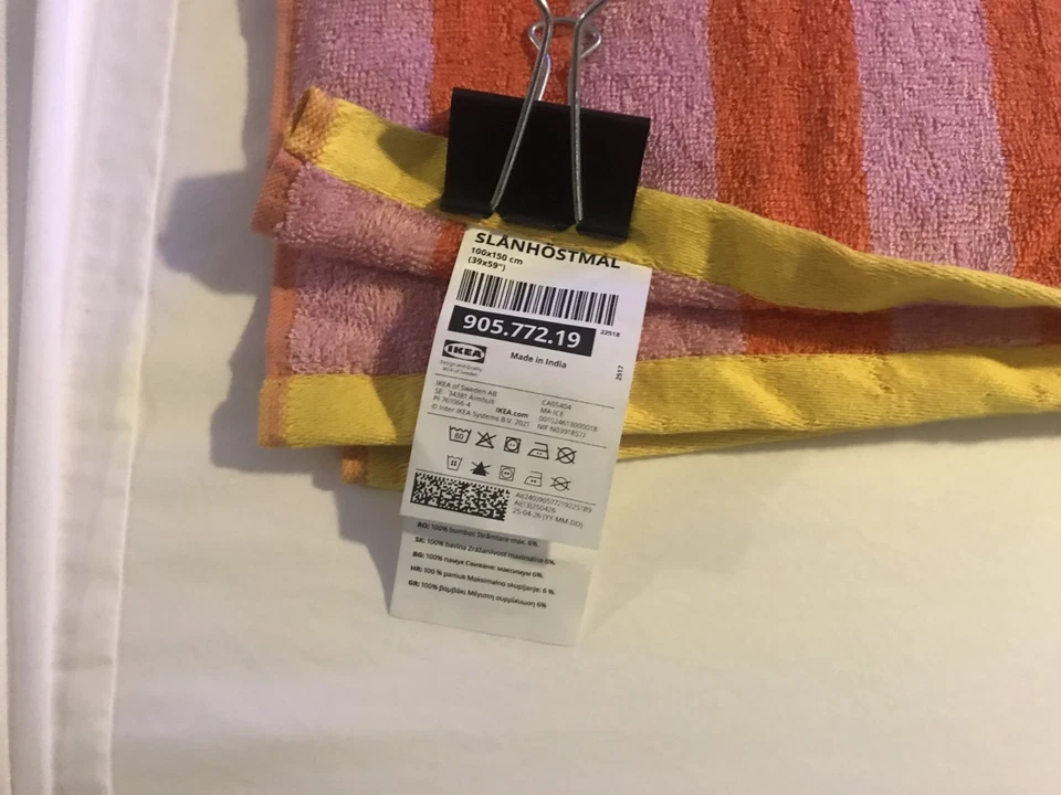 IKEA SLÅNHÖSTMAL "JUEGO DE 2 SÁBANAS DE BAÑO A RAYAS NARANJA/ROSA 39"x59" [NUEVO] Foto 3 de 4