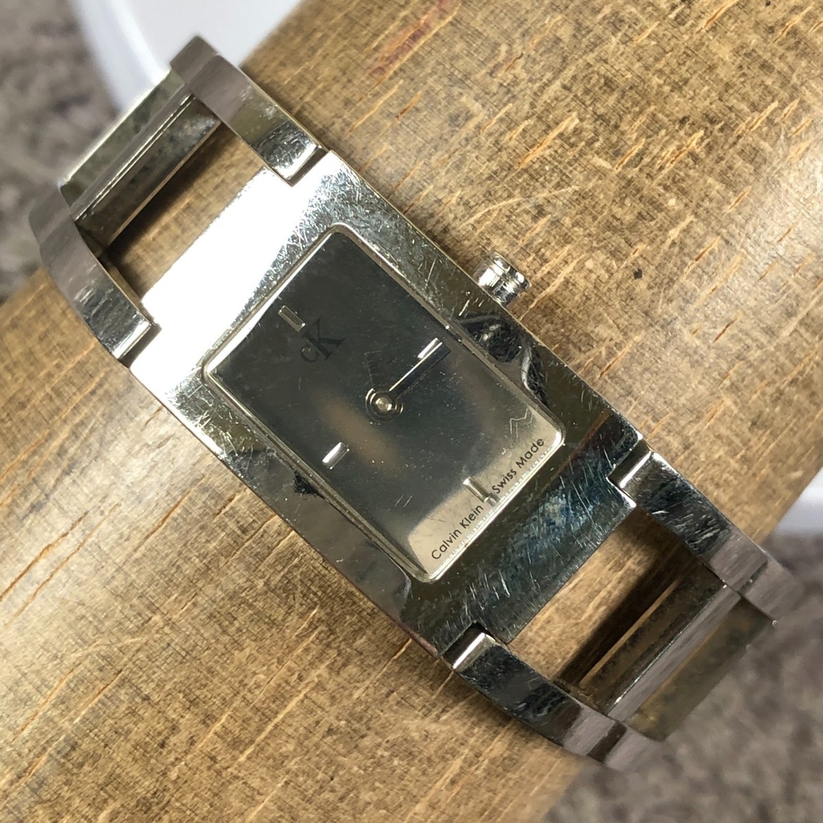 Women's 17mm Silver Tone Calvin Klein Watch Black Face Swiss Made