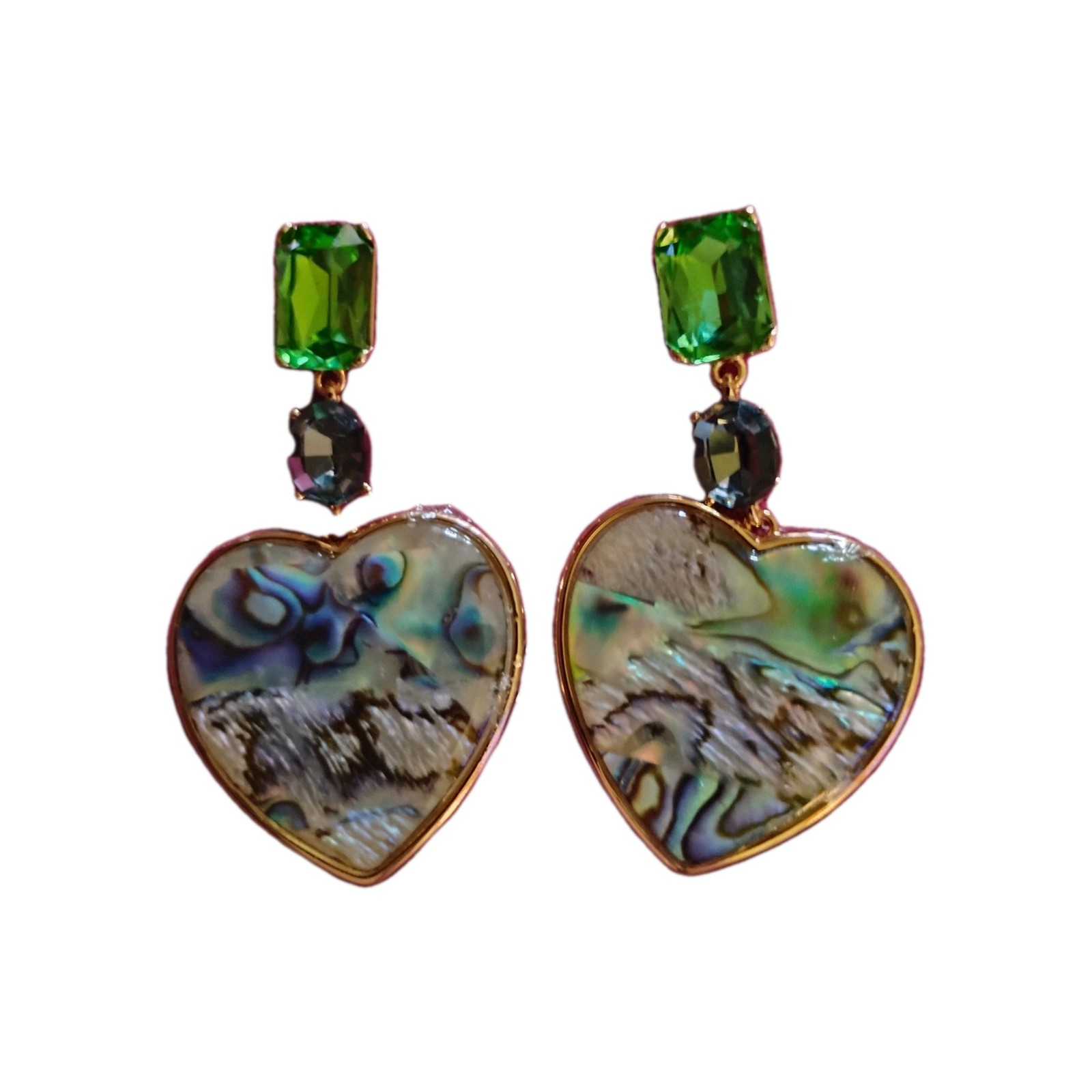 ZEGL Abilone Shell Hearts And Jewels Earrings Beautiful Colors New In Box