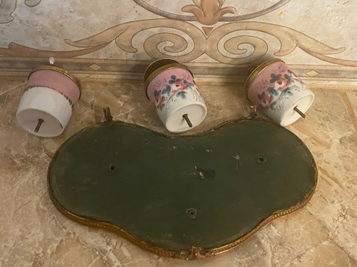 Antique France Limoges porcelain & brass footed mirrored inkwells - Picture 7 of 12
