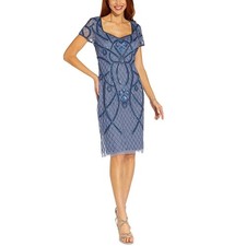 NWT Adrianna Papell Sz 10 French Blue Beaded Short Sleeve Sheath Cocktail Dress