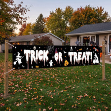 Trick Or Treat Outdoor Banner Black Spooky Witch Ghost Fence Yard Porch Decor