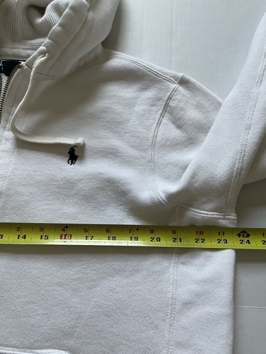 Polo Ralph Lauren Suéter Para Hombres L Blanco Doble Tejido Cremallera Completa Sudadera con Capucha Waffle - Imagen 2 de 7
