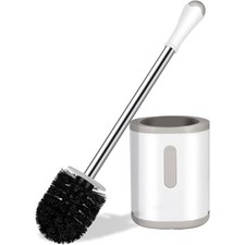 Compact Toilet Brush Holder Stainless Steel Handle Space Saving Deep Cleaning