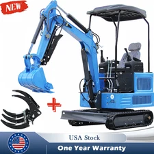 1.8Ton Mini Excavator Kubota Engine + Grabber Attachment Wood Grapple Digger USA