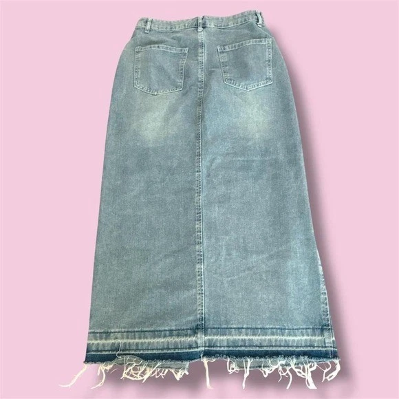 Happily Gray Long Denim High Split Size S/26 Maxi Skirt Front Slit Zip Up Y2k - Image 2 of 4