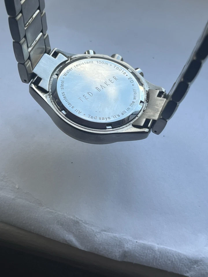 Ted Baker Chronograph Mens Stainless Steel Silver Blue With Date Vintage - Image 4 of 4