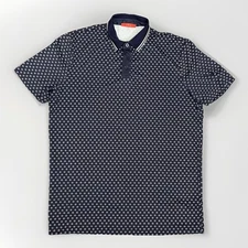 Redvanly Polo Shirt Mens Medium Blue All Over Print Golf Golfer Bergen Stretch