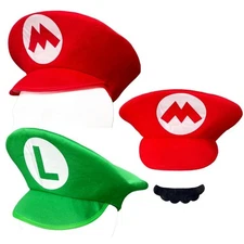 Mario & Luigi Foam Hat Cap and Moustaches Costume Party Cosplay Shows Dress Up