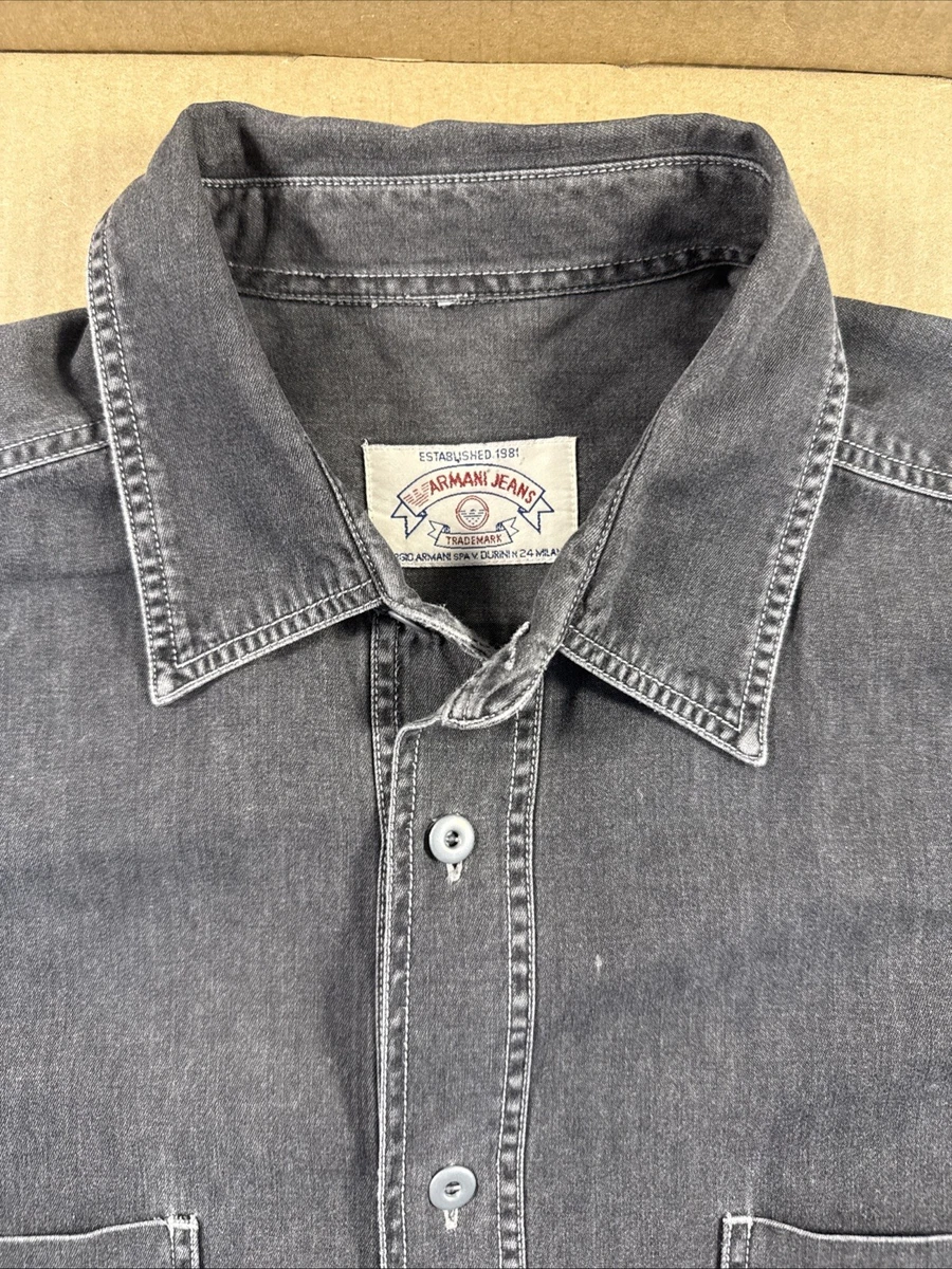 Armani Jeans Long Sleeve Solid Casual Button-Down Shirts for Men