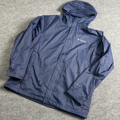 Columbia Jacket Mens Large Blue Omni-Tech Hooded Rain Windbreaker Coat Outdoor