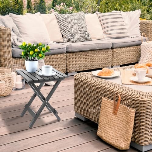 2 Stück kleiner klappbarer Terrassen Beistelltisch Outdoor Holz Holz kleiner Abschluss tragbar - Bild 2 von 7