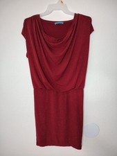 Alice + Olivia sparkly red Draped Torso bodycon dress Sz L Cowl Neck Cap Sleeves