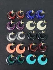 Vintage JOAN RIVERS Lucite Crescent Moon Chunky Hoop Post Earrings Lot of 10