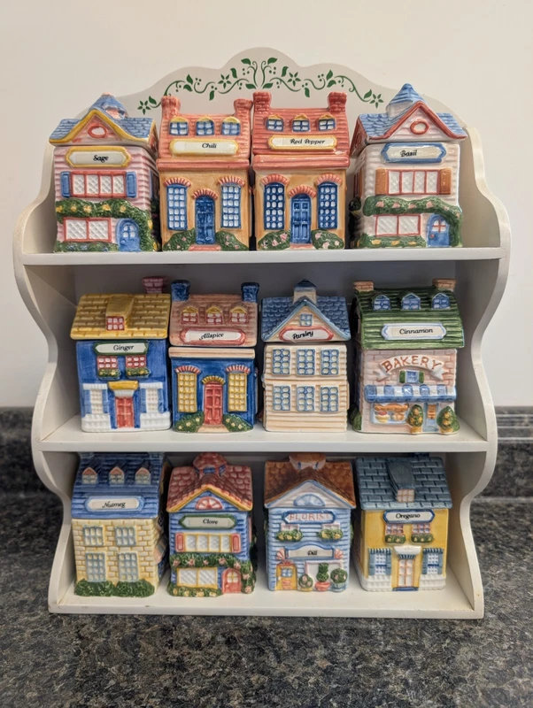 Vintage Avon Village Spice Rack Set of 12