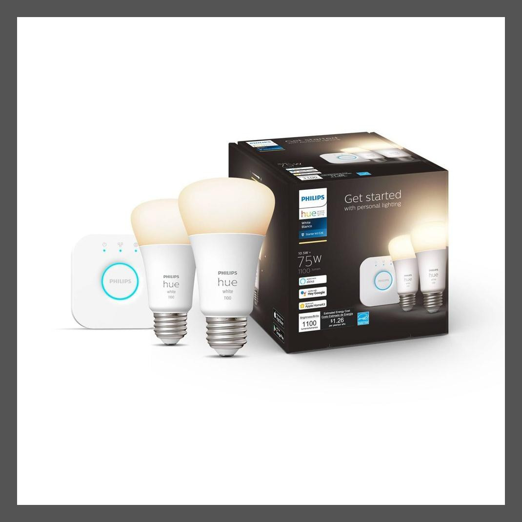 Стартовый комплект Philips Hue 2pk A19 LED с мостом белого цвета
