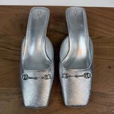 New Womens Sam Edelman Ollie Square Toe Bit Silver Slip On Shoes Mules Sz 7 M