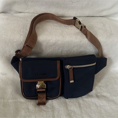 Calvin Klein Navy Brown Belt Bag Fanny Pack Adjustable Strap Pockets