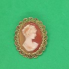 Goldtone Mount, Unbranded Resin Cameo Brooch In