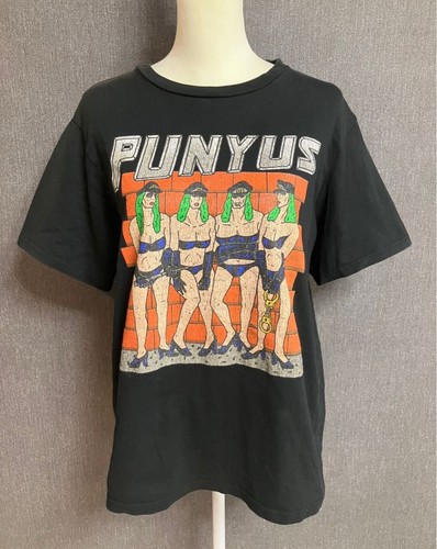 PUNYUS Black Printed T-Shirt Police Design by Tetsuya Goto Women’s M Crackle
