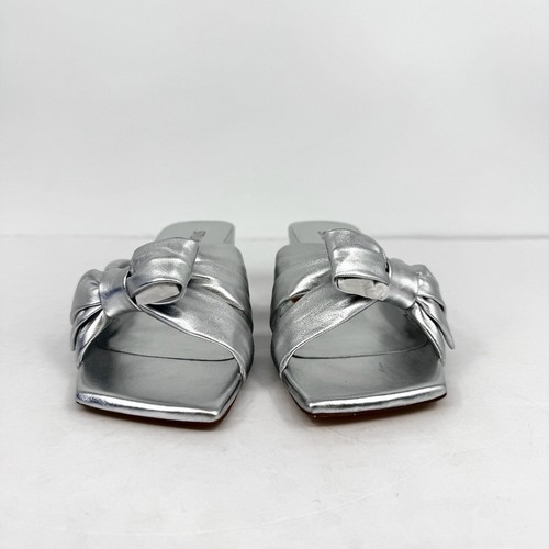 Stuart Women’s Sofia 45 Slide High Heels Size 6 Silver Leather Bow NIB - Picture 8 of 14