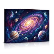 Vibrant Cosmic Galaxy with Planets Poster Wall Art Space Decor