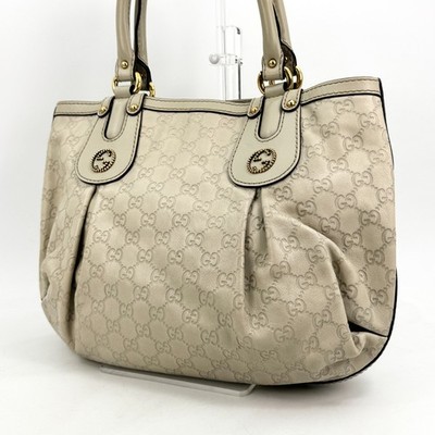 GUCCI Guccissima Tote Bag Leather Beige Interlocking G Authentic