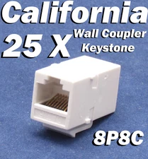 25 X pcs Lot CAT6 Inline RJ45 Keystone Wall Coupler Jack Adapter 8P8C White 6e