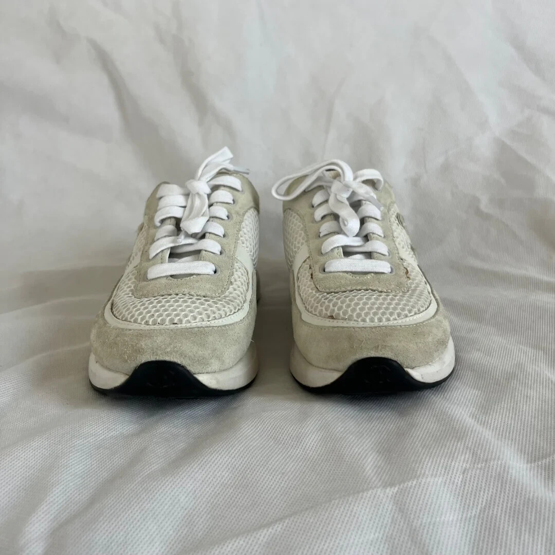 Chanel Tricolor Suede CC Lace Up Low Top Sneaker Shoes