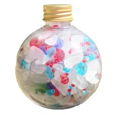 Tumbled Glass with Acrylic Gems in a Round Plastic Ornamental Jar H  3.5 in