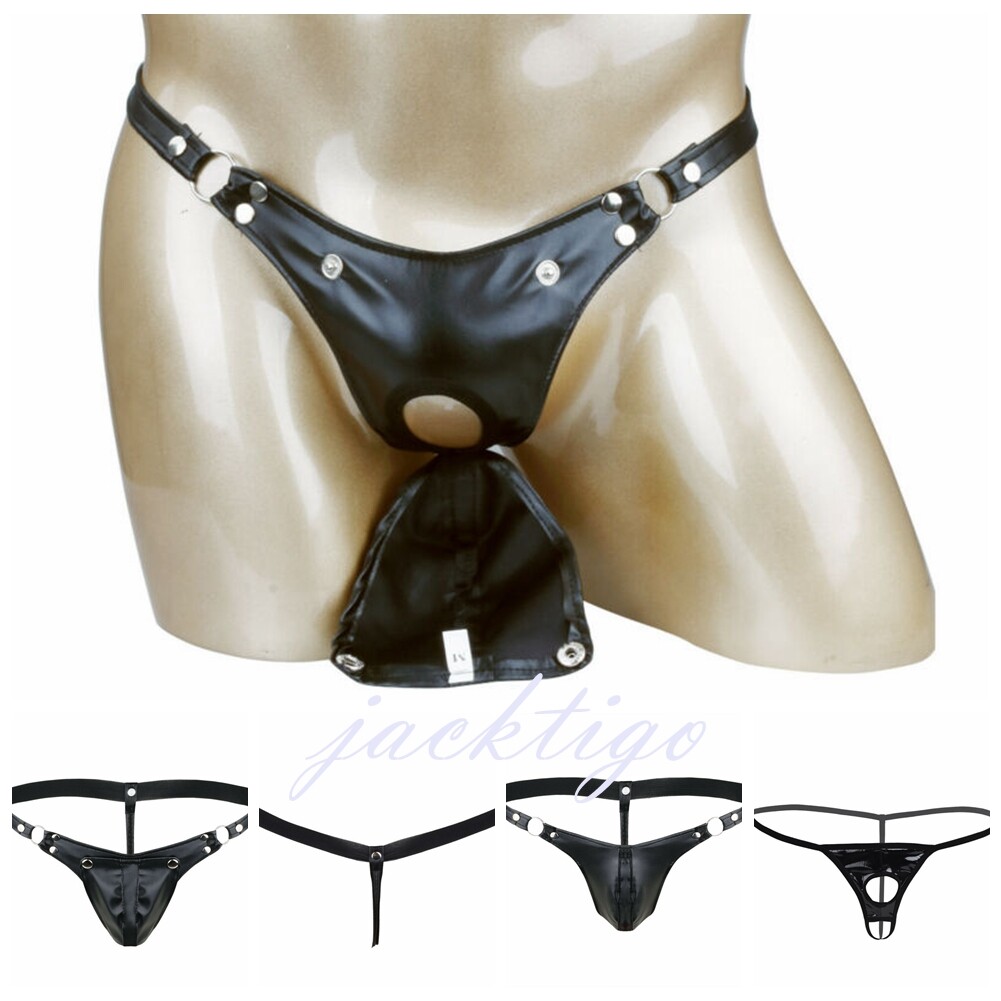 Men Faux Leather Bikini G-String Thong Lingerie with Buckle Pouch Underwear  Sexy | eBay