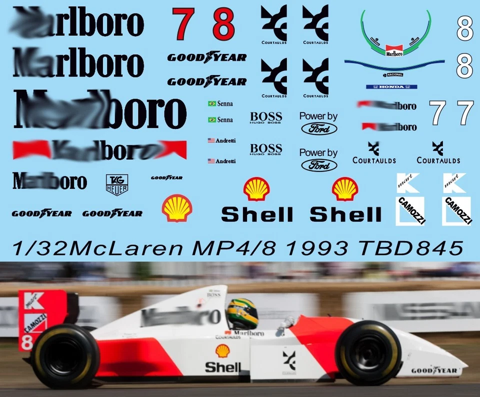 TBDECAL&MODELS 1/32 Decals per McLaren MP4/8 1993 1993 Slot Cars F1 TBD845
