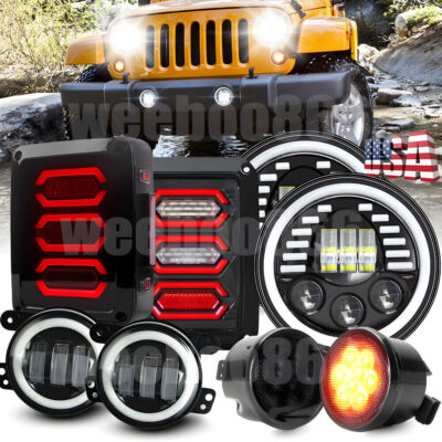 For Jeep 2007-2018 JK JKU DOT Led Halo Headlights Fog Turn Signal Tail Lights