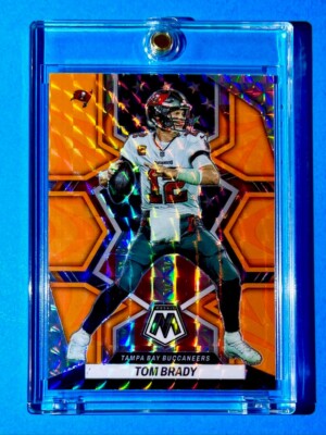 Tom Brady RARE AMERICAN FLAG NEON ORANGE REFRACTOR PANINI MOSAIC