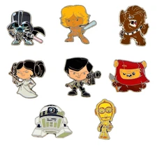 Star Wars "Cute" Styled Authentic Disney Trading Pin Set 8 Total Pins Brand New
